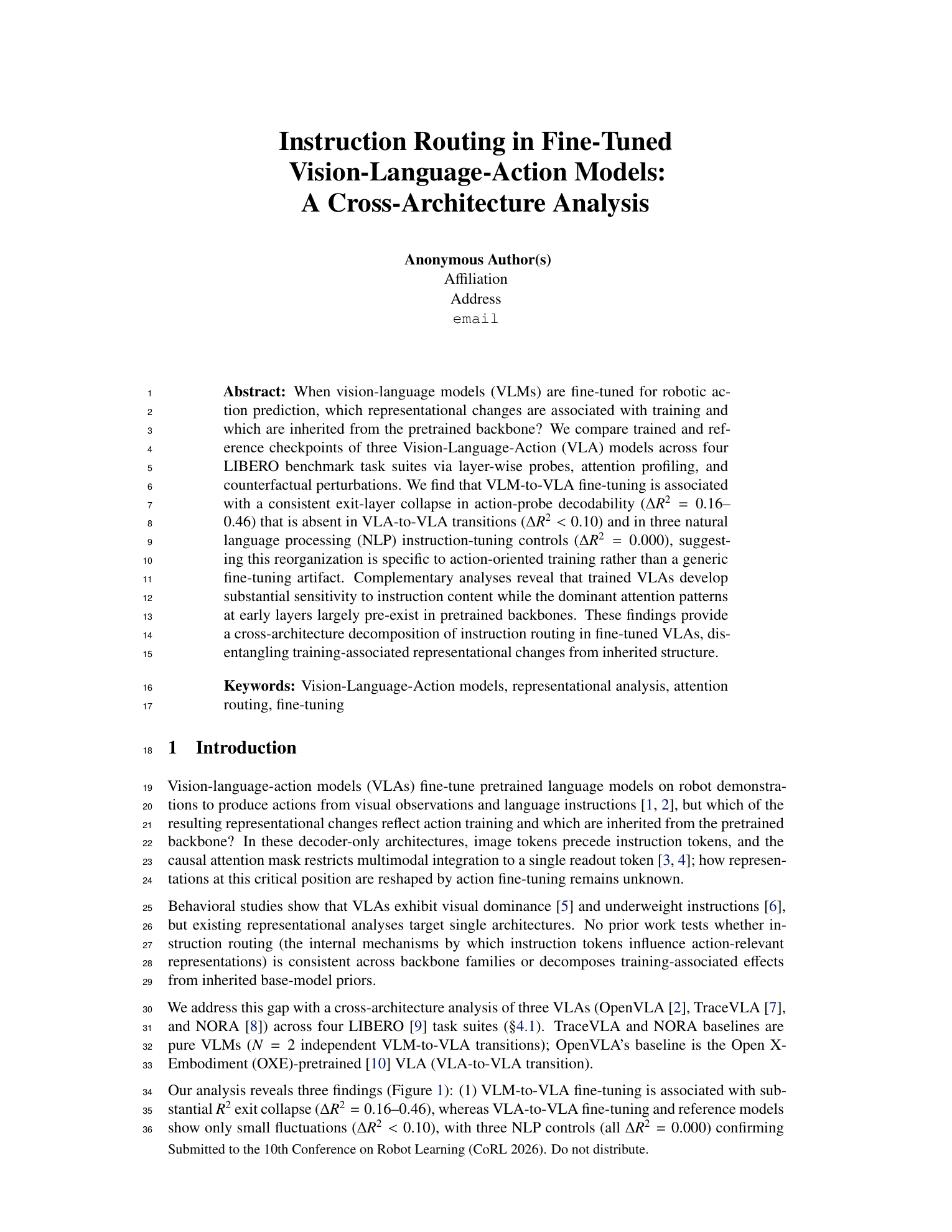 First page of Instruction Routing in Fine-Tuned Vision-Language-Action Models: A Cross-Architecture Analysis