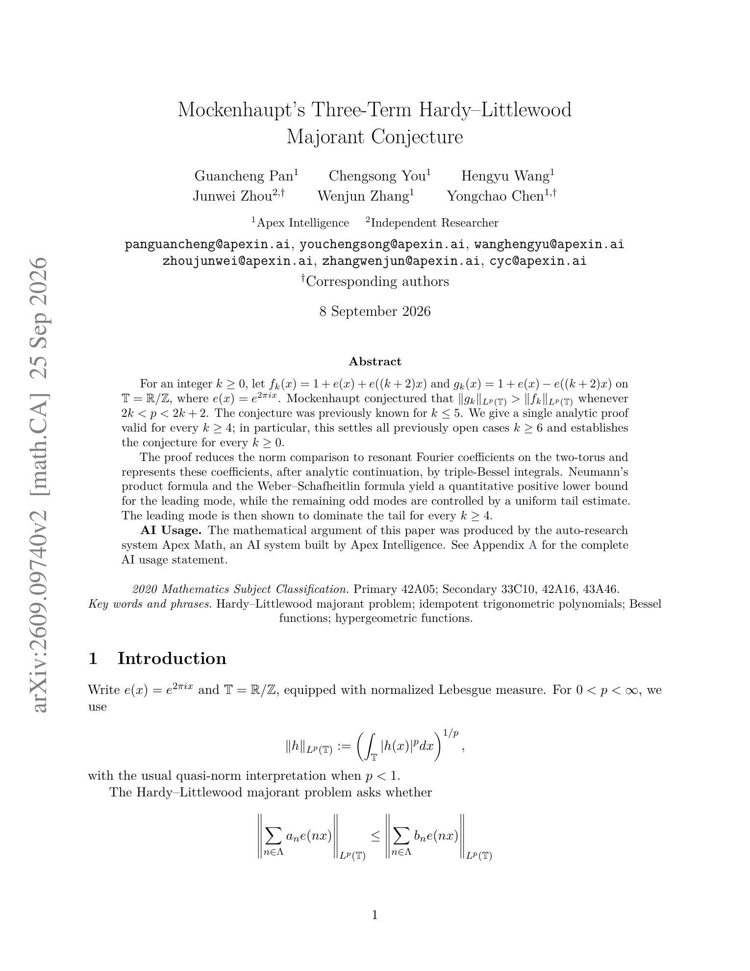 First page of Mockenhaupt’s Three-Term Hardy–Littlewood Majorant Conjecture